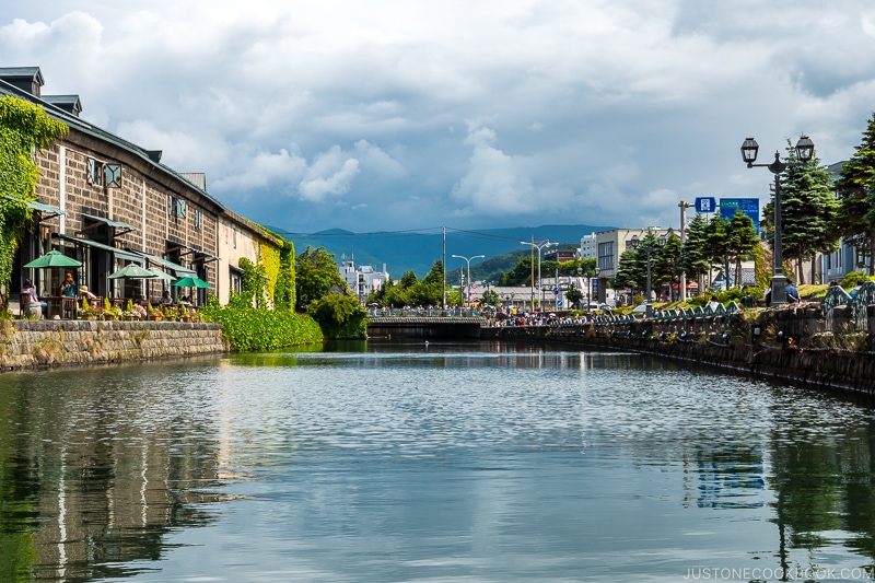 view of Otaru Canal from the cruise with warehouses on the left
