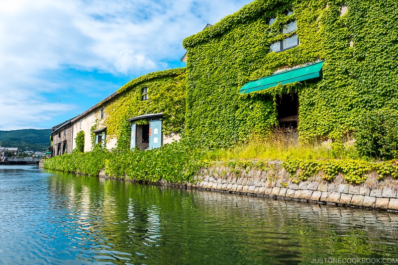 view of Otaru Canal from the cruise with warehouses on the right