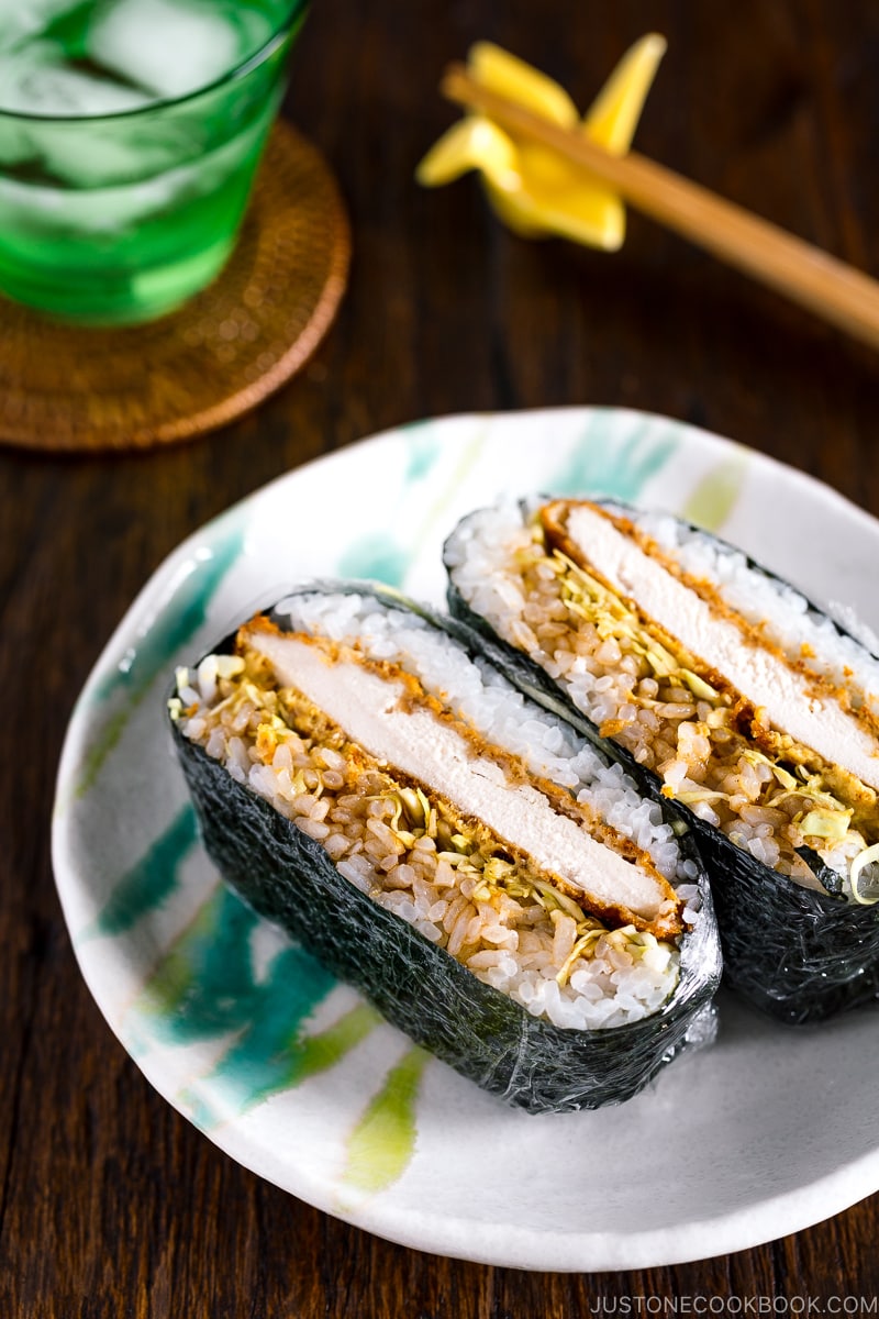 A plate containing Chicken Katsu Onigirazu.