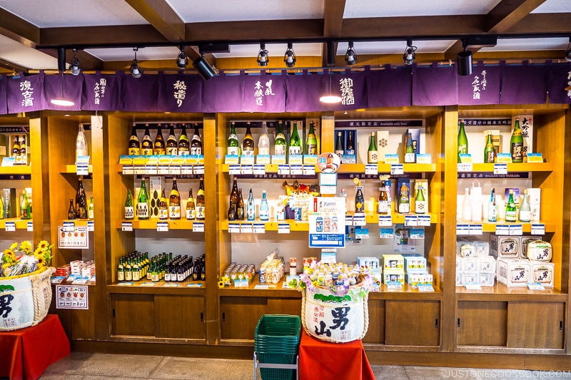 sake bottles for sale on shelves