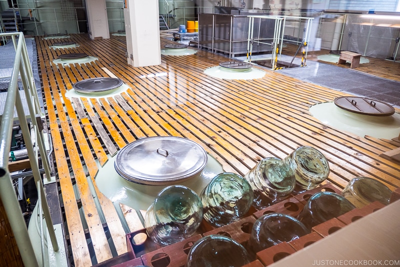 wood planks on top of sake vats