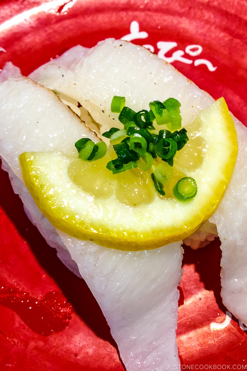 hirame sushi at conveyor belt sushi Toppi sushi