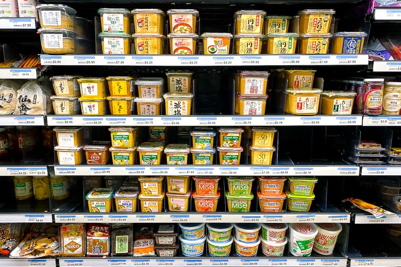 various types of miso in a store