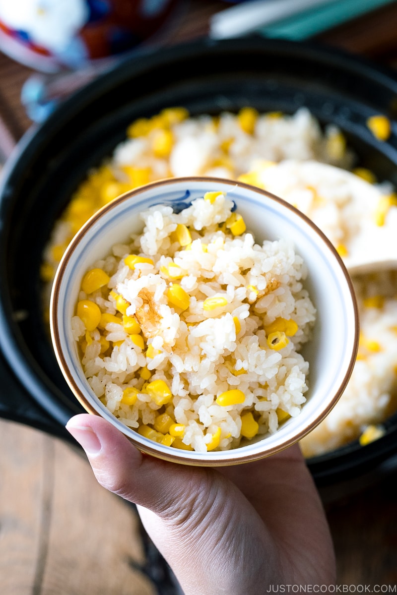 A rice bowl containing Japanese Corn Rice (Butter Shoyu Flavor).