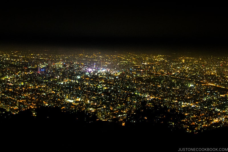 nighttime view Sapporo from Mount Moiwa Observation Deck