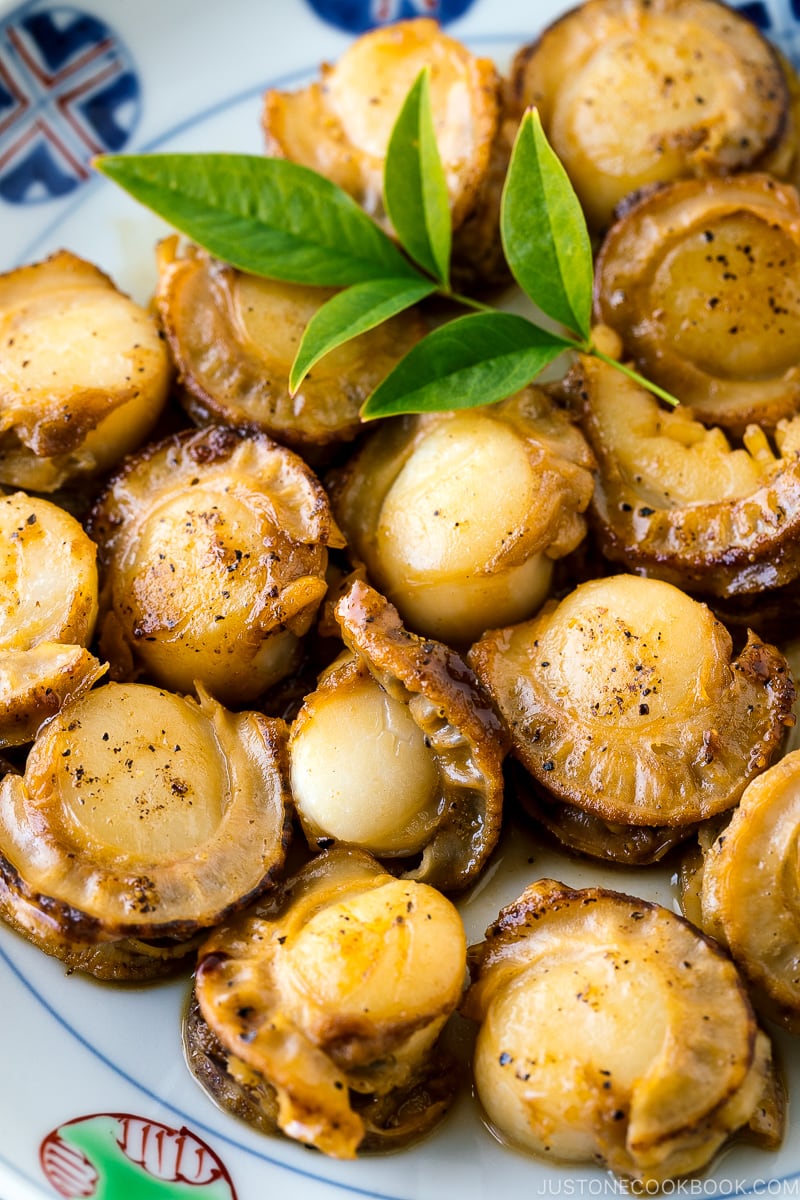 A Japanese plate containing Butter Soy Sauce Scallops.