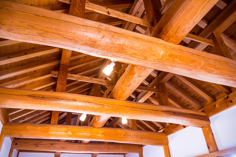 large wood beam and wood roof