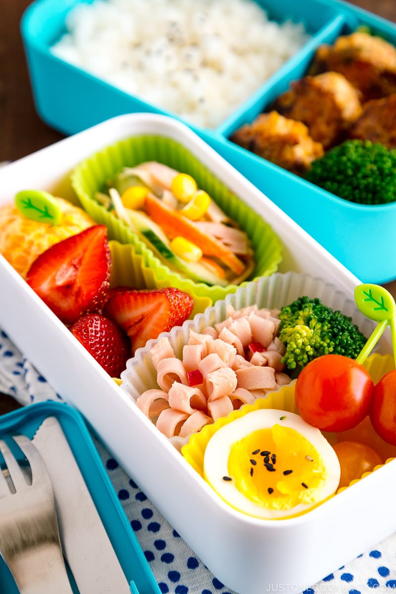 Bento box filled with delicious foods.