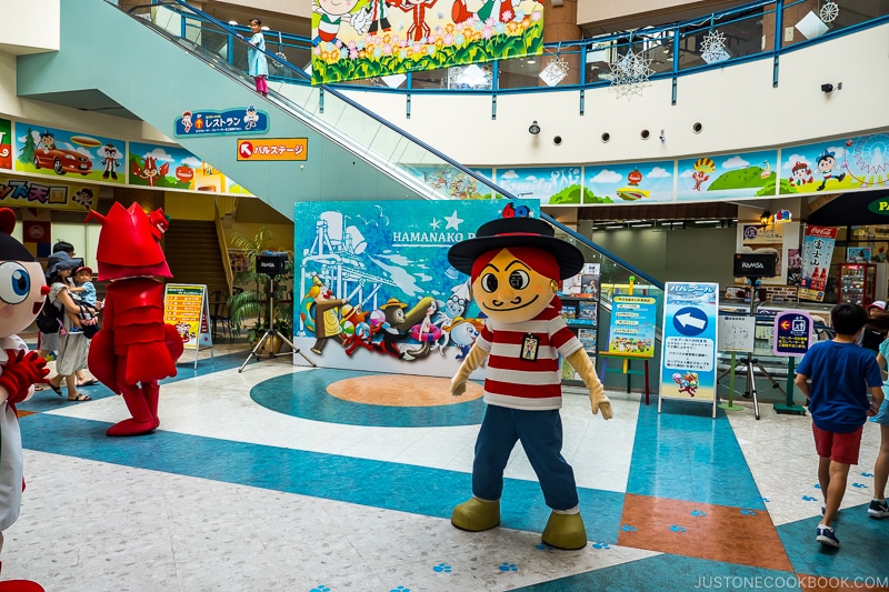 a mascot inside a building