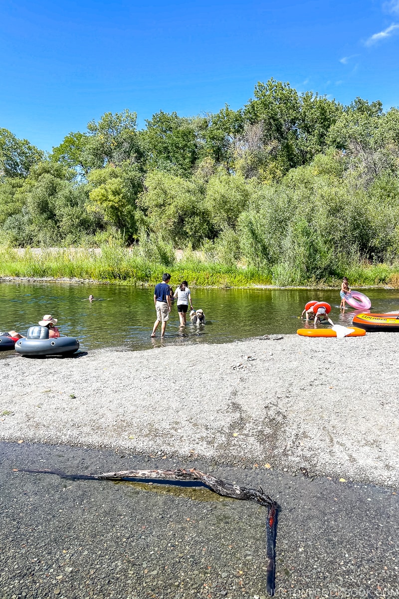 kids playing inside a river