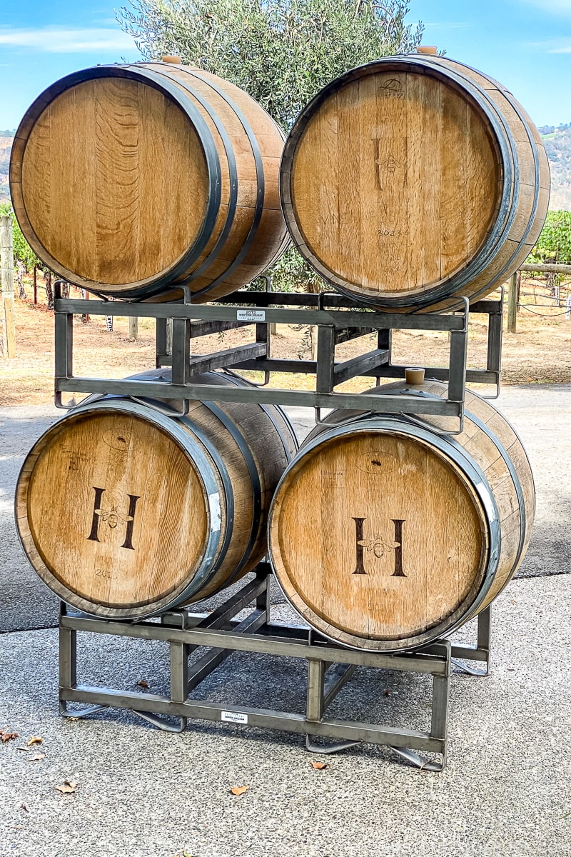 wine barrel on racks