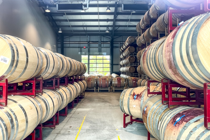 wine barrels on racks