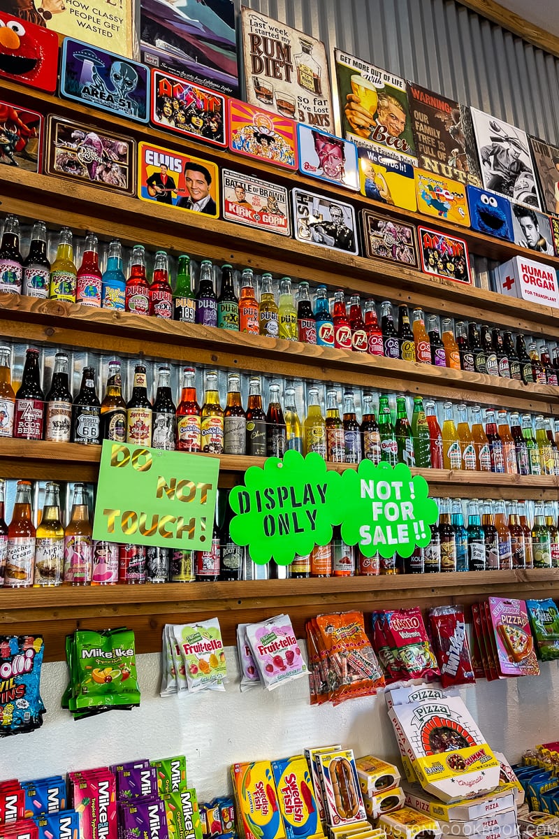 drink bottles candies on a wall