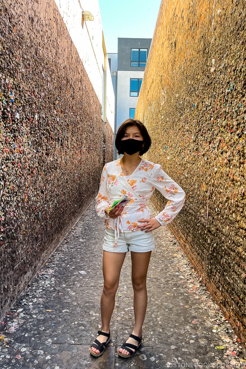 a girl in Bubblegum Alley San Luis Obispo