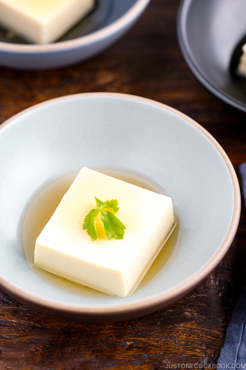 A ceramic bowl containing Egg Tofu (Tamago Tofu).