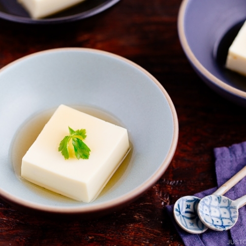 A ceramic bowl containing Egg Tofu (Tamago Tofu).