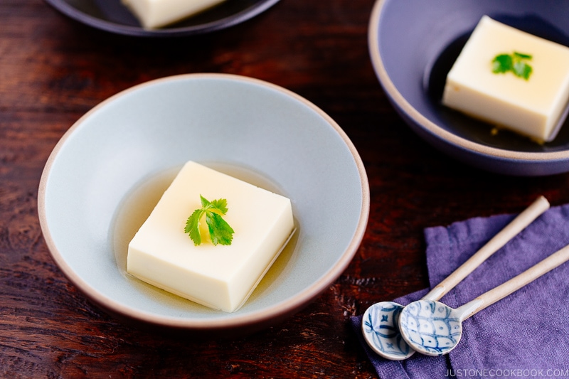 A ceramic bowl containing Egg Tofu (Tamago Tofu).