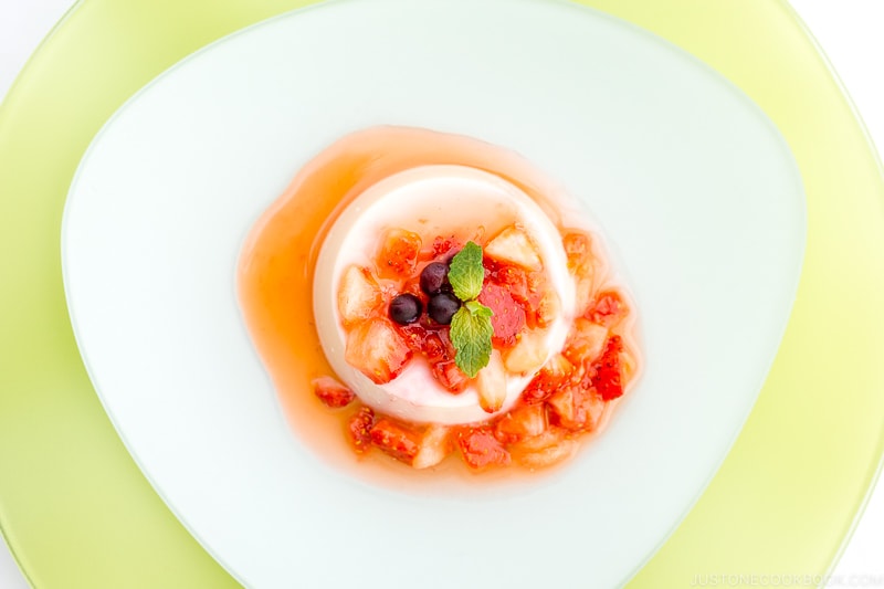 A plate containing Tofu Pudding (Blancmange).