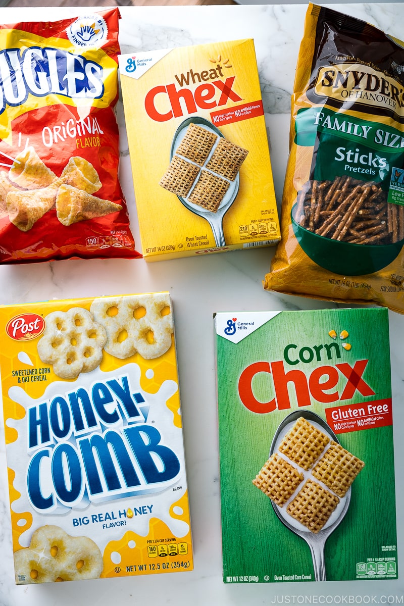 Cereal and chips for Furikake Chex Mix