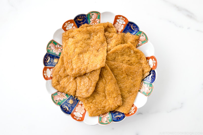 A plate containing homemade inari age.