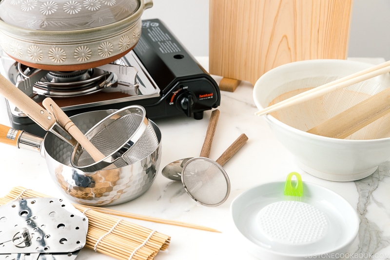 Japanese kitchen tools on marble