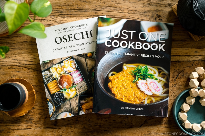 Just One Cookbook Essential Japanese recipes Vol 2-3 on wood table
