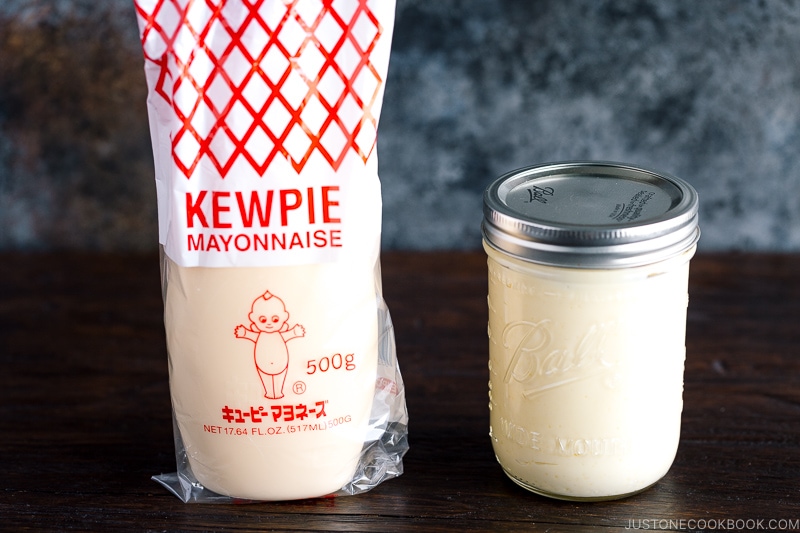 A mason jar containing homemade Japanese mayonnaise (kewpie mayo).