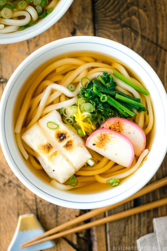 Udon Noodle Soup with Toasted Mochi (Chikara Udon) 力うどん • Just One Cookbook