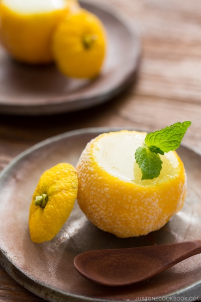 Yuzu Sorbet served on a bizenware.