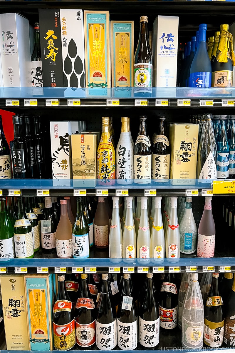 sake bottles in a store