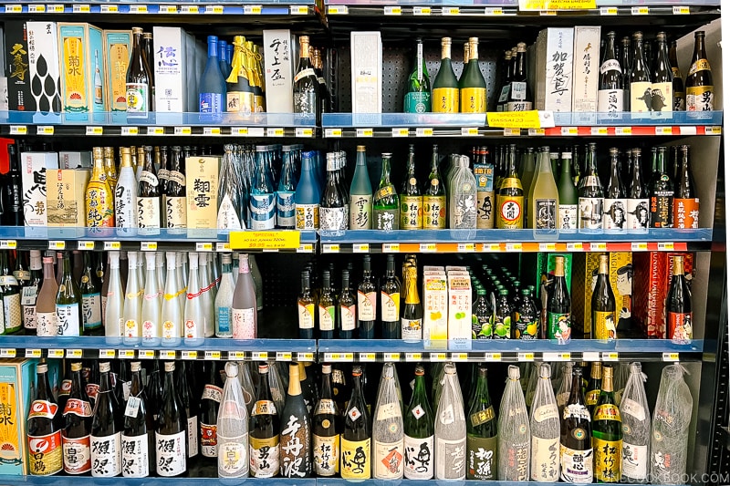 sake bottles in a store