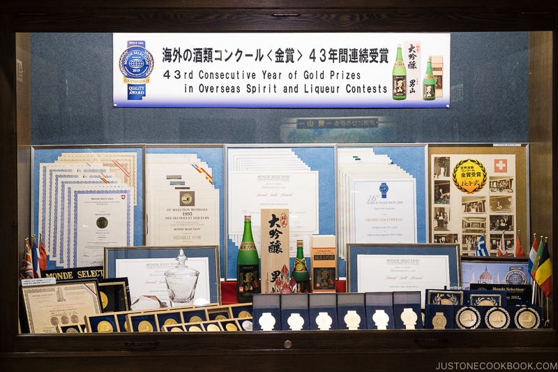 award winning sake on a display shelf