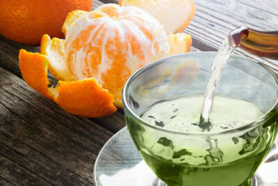 Refreshing green tea with mikan (Japanese orange) enjoyed hot or cold