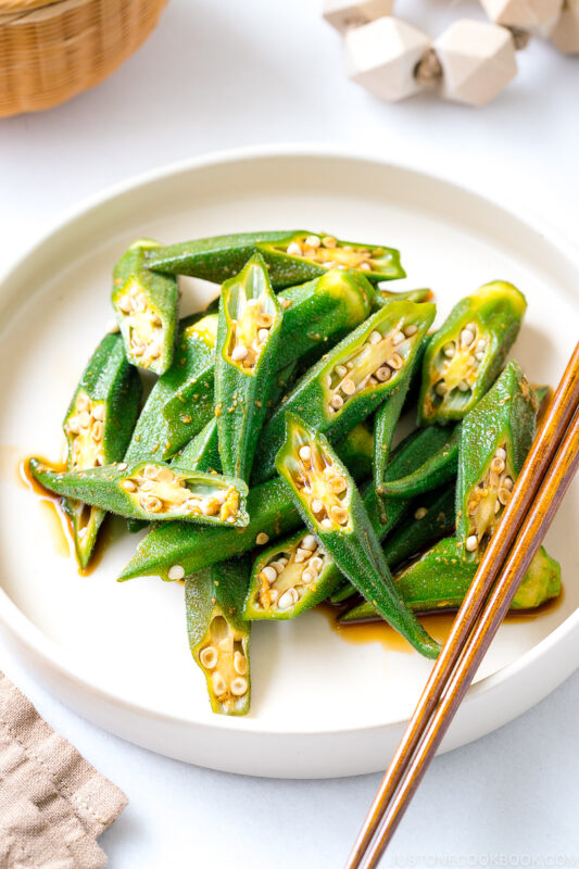 Okra with Ginger Soy Sauce オクラの生姜醤油和え • Just One Cookbook