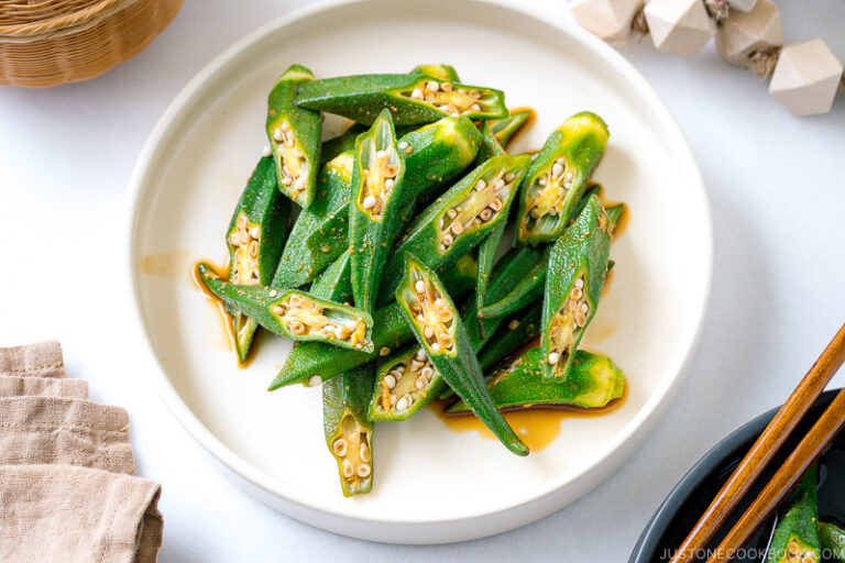 Okra with Ginger Soy Sauce オクラの生姜醤油和え • Just One Cookbook