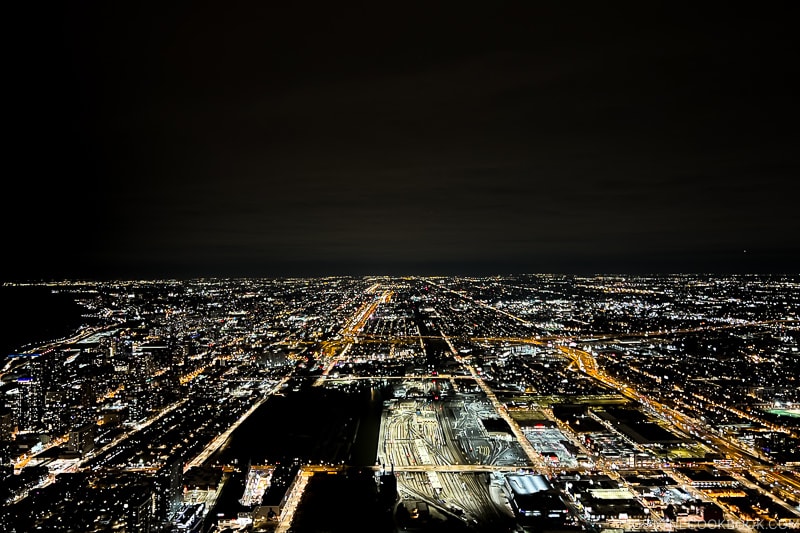 night view looking south from Chicago Architecture display at Skydeck Chicago