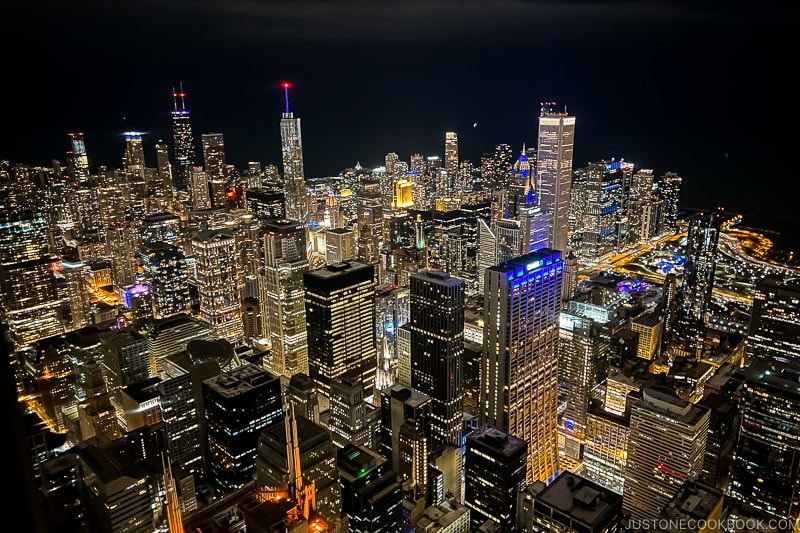 night view of downtown Chicago from Skydeck Chicago