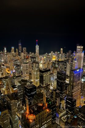 night view of downtown Chicago from Skydeck Chicago