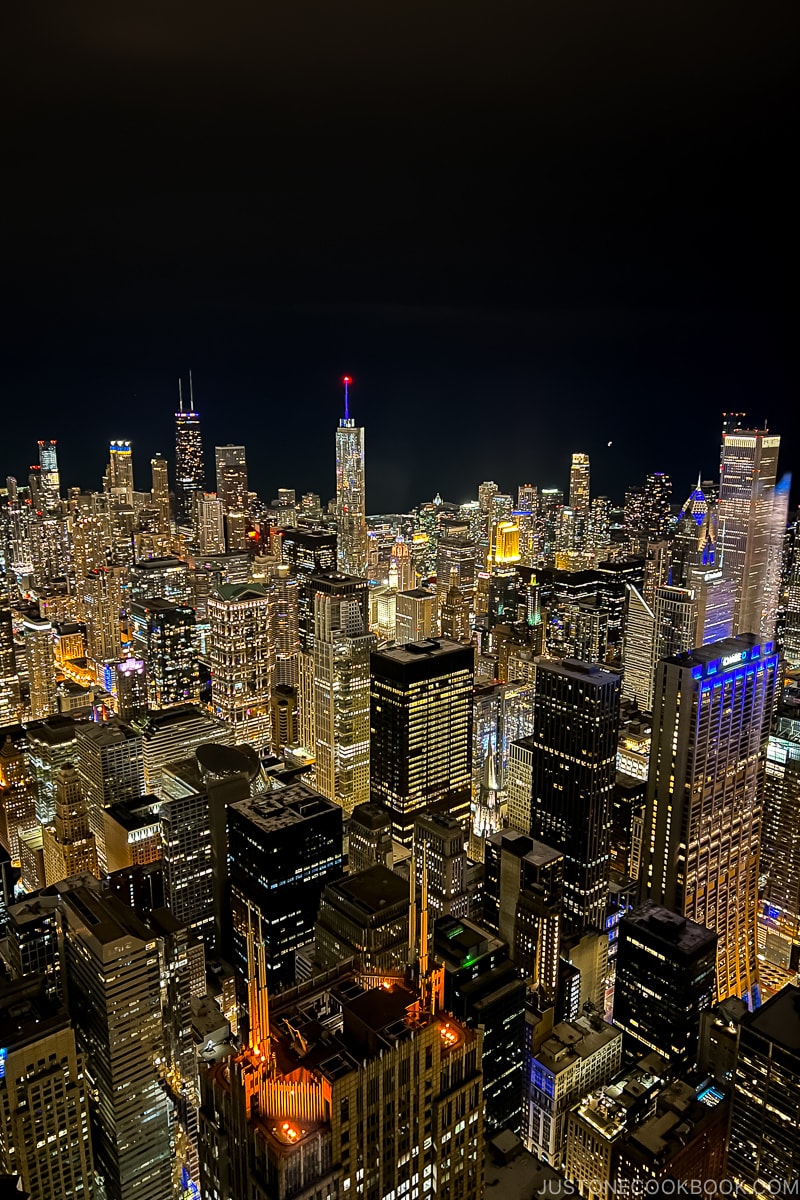 night view of downtown Chicago from Skydeck Chicago