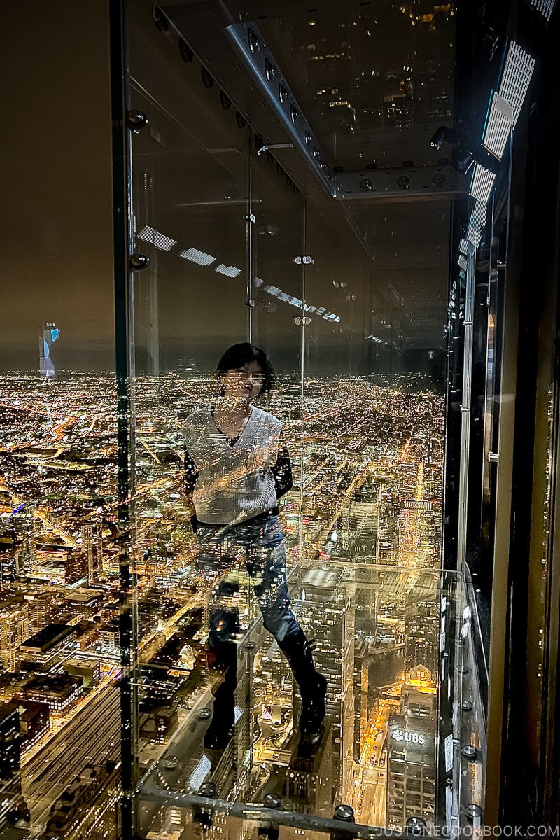 a girl standing in Skydeck Chicago
