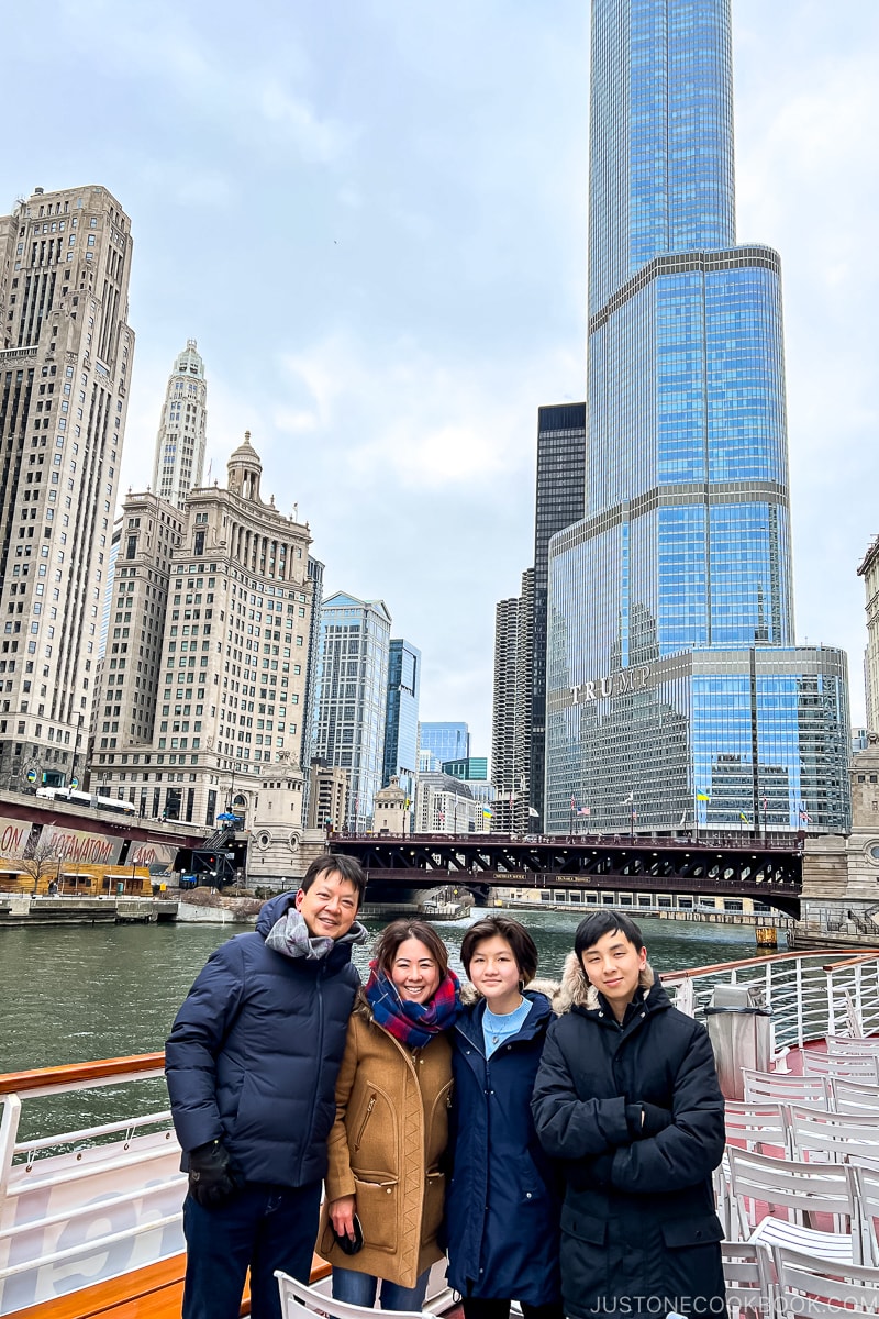 family on a boat on Chicago River