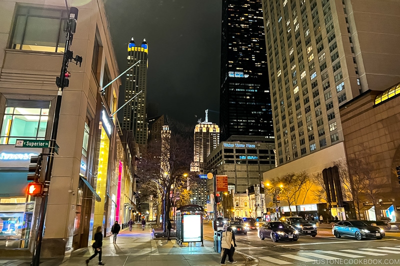 downtown Chicago at night