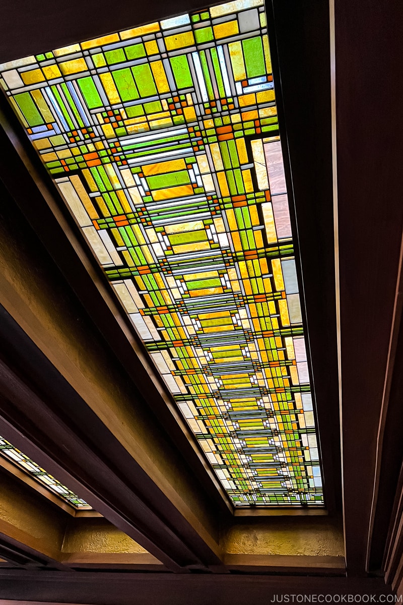 stained glass ceiling lights at Frank Lloyd Wright Home & Studio