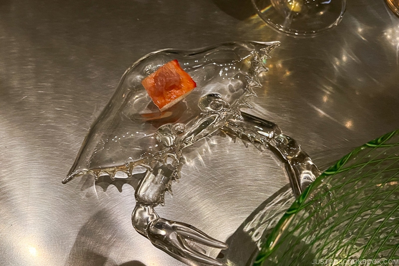 king crab served on a glass crab