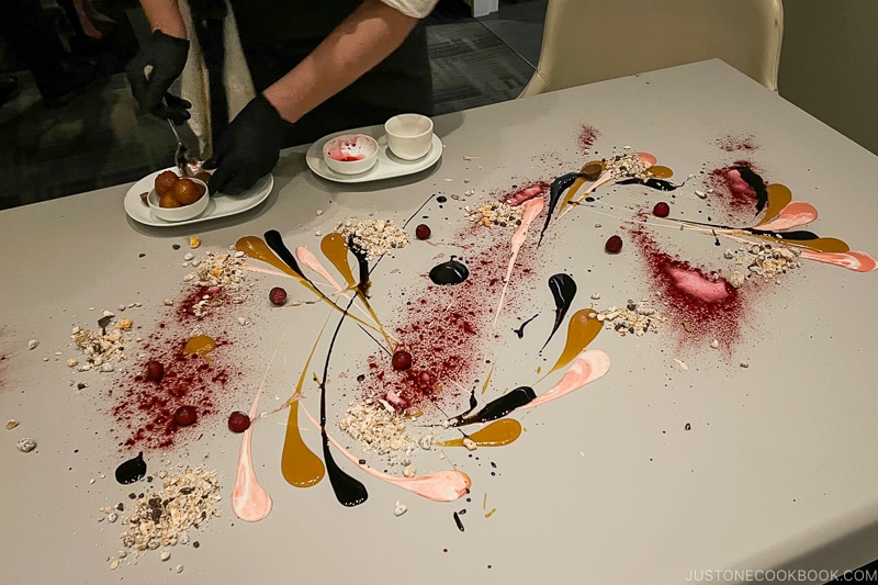 dessert being painted on the table with rose apple, birch, butter pecan, and dark chocolate