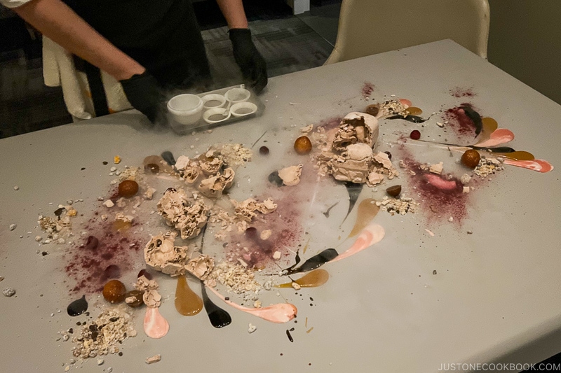 dessert being painted on the table with rose apple, birch, butter pecan, and dark chocolate