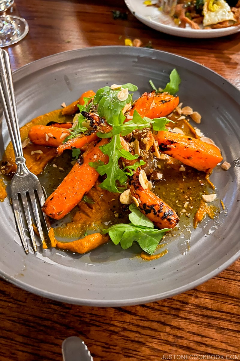Roasted Carrots with Almond Dukkah + Yuzu Vinaigrette