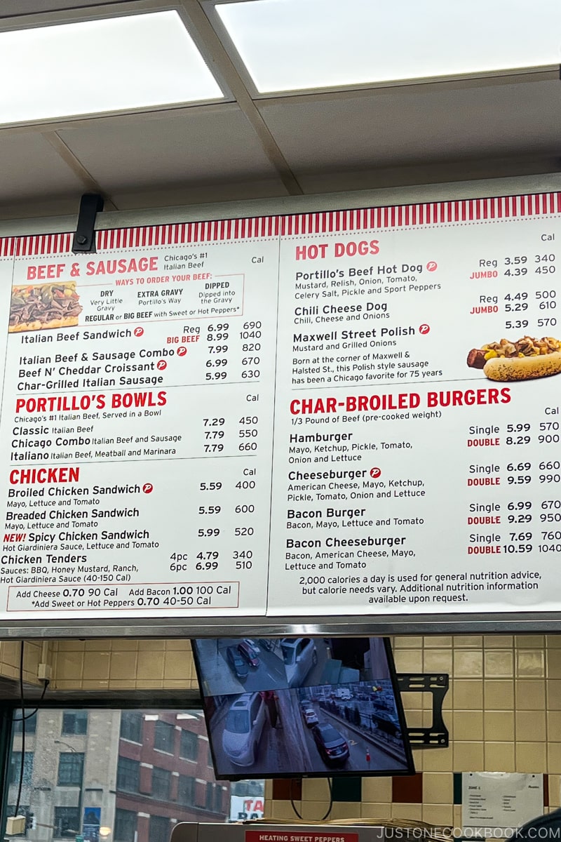 menu at Portillo's Hot Dogs