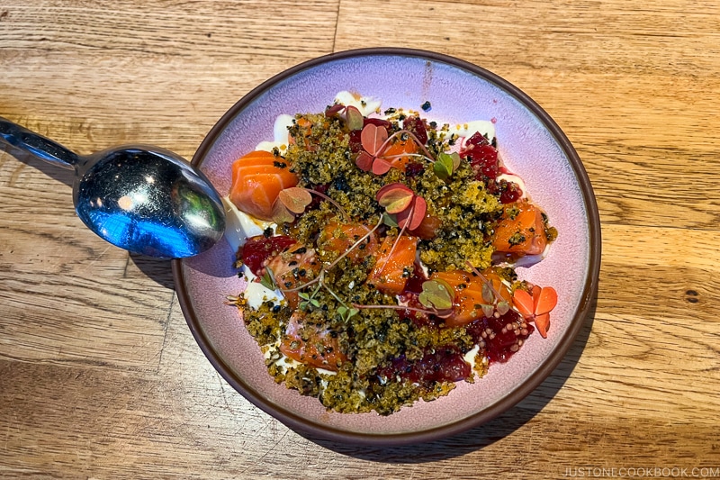 salmon poke with miso-brown butter