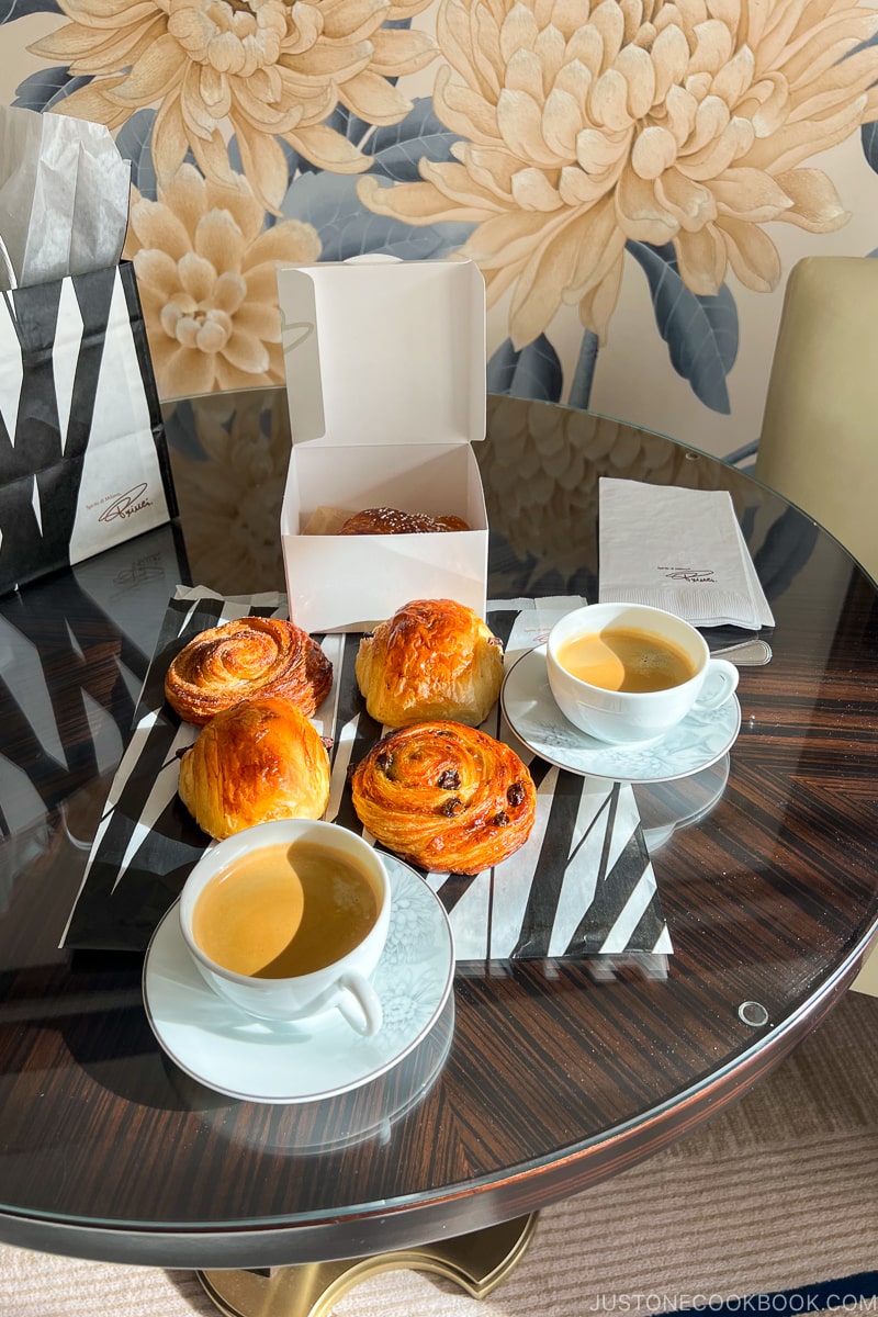 pastries with coffee on a small table